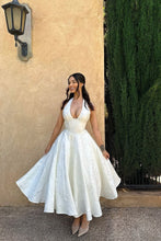 Load image into Gallery viewer, Simple A Line V Neck White Tea Length Party Dress with Corset