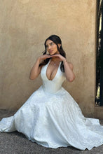 Load image into Gallery viewer, Simple A Line V Neck White Tea Length Party Dress with Corset