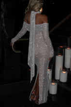 Load image into Gallery viewer, Sparkly Mermaid Off the Shoulder Silver Sequins Long Party Dress
