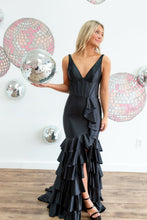 Load image into Gallery viewer, Sage Green Mermaid V-Neck Long Satin Prom Dress With Ruffle Skirt