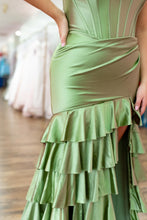 Load image into Gallery viewer, Stylish Mermaid Sweetheart Fuchsia Corset Prom Dress with Split Front Ruffles