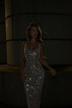 Load image into Gallery viewer, Sparkly Sheath Square Neck Silver Sequins Long Party Dress