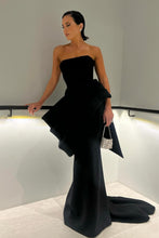 Load image into Gallery viewer, Elegant Mermaid Strapless Black Long Party Dress with Bowknot