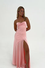 Load image into Gallery viewer, Simple Sheath Spaghetti Straps Pink Long Party Dress with Split Front