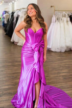 Load image into Gallery viewer, Lovely Pink Mermaid Lace Up Long Satin Prom Dress with Bowknot and Slit