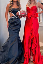 Load image into Gallery viewer, Lovely Pink Mermaid Lace Up Long Satin Prom Dress with Bowknot and Slit