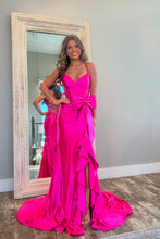 Load image into Gallery viewer, Lovely Pink Mermaid Lace Up Long Satin Prom Dress with Bowknot and Slit