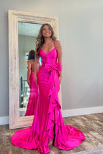 Load image into Gallery viewer, Lovely Pink Mermaid Lace Up Long Satin Prom Dress with Bowknot and Slit