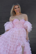 Load image into Gallery viewer, Princess A Line Sweetheart Pink Corset Prom Dress with Ruffles Split Front