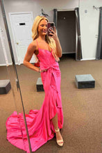 Load image into Gallery viewer, Lovely Pink Mermaid Lace Up Long Satin Prom Dress with Bowknot and Slit