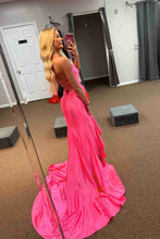 Load image into Gallery viewer, Lovely Pink Mermaid Lace Up Long Satin Prom Dress with Bowknot and Slit