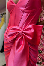 Load image into Gallery viewer, Lovely Pink Mermaid Lace Up Long Satin Prom Dress with Bowknot and Slit
