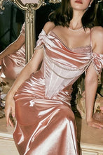Load image into Gallery viewer, Retro Style Mermaid Off the Shoulder Pink Long Party Dress with Ruffles
