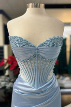 Load image into Gallery viewer, Chic Mermaid Spaghetti Straps Long Satin Formal Dress with Beading