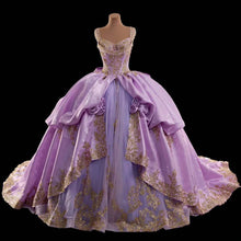Load image into Gallery viewer, Retro Style A Line Sweetheart Purple Quinceanera Dress with Appliques Criss Cross Back