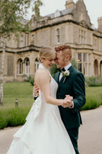 Load image into Gallery viewer, Classic A Line Halter Neck White Long Bridal Dress with Open Back Bowknot