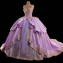 Load image into Gallery viewer, Retro Style A Line Sweetheart Purple Quinceanera Dress with Appliques Criss Cross Back