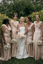 Load image into Gallery viewer, Elegant Mermaid Round Neck Blush Long Bridesmaid Dress with Open Back