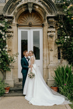 Load image into Gallery viewer, Classic A Line Halter Neck White Long Bridal Dress with Open Back Bowknot