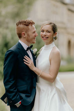 Load image into Gallery viewer, Classic A Line Halter Neck White Long Bridal Dress with Open Back Bowknot