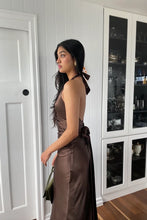 Load image into Gallery viewer, Trendy Sheath Halter Neck Purple Long Party Dress with Open Back Bowknot