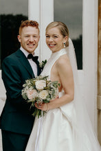 Load image into Gallery viewer, Classic A Line Halter Neck White Long Bridal Dress with Open Back Bowknot