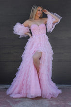 Load image into Gallery viewer, Princess A Line Sweetheart Pink Corset Prom Dress with Ruffles Split Front