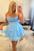 Load image into Gallery viewer, Well-made A Line Sweetheart Yellow Short Homecoming Dress with Ruffles Keyhole