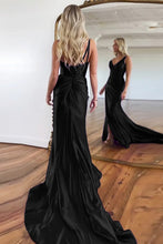 Load image into Gallery viewer, Purple Mermaid V-Neck Zipper Back Satin Long Prom Dress With Split
