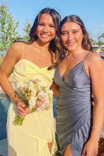 Load image into Gallery viewer, Pretty A Line Spaghetti Straps Yellow Long Prom Dress with Ruffles