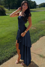 Load image into Gallery viewer, Beautiful A Line Strapless Blue Long Prom Dress with Ruffles
