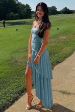 Load image into Gallery viewer, Beautiful A Line Strapless Blue Long Prom Dress with Ruffles