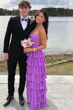 Load image into Gallery viewer, Beautiful A Line Strapless Purple Long Prom Dress with Ruffles