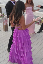 Load image into Gallery viewer, Beautiful A Line Strapless Purple Long Prom Dress with Ruffles