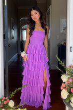 Load image into Gallery viewer, Beautiful A Line Strapless Purple Long Prom Dress with Ruffles