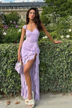 Load image into Gallery viewer, Beautiful A Line Sweetheart Lilac Long Prom Dress with Ruffles