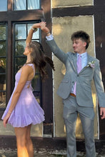 Load image into Gallery viewer, Beautiful A Line Sweetheart Lilac Short Homecoming Dress with Criss Cross Back