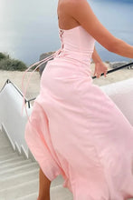 Load image into Gallery viewer, Beautiful Mermaid Strapless Pink Long Prom Dress with Split Front
