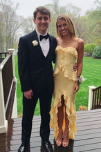 Load image into Gallery viewer, Beautiful Sheath Spaghetti Straps Yellow Long Prom Dress with Ruffles