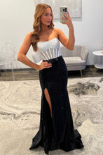 Load image into Gallery viewer, Luxurious Mermaid Strapless Black Corset Prom Dress with Beading