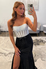 Load image into Gallery viewer, Luxurious Mermaid Strapless Black Corset Prom Dress with Beading
