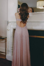 Load image into Gallery viewer, Shine A Line Spaghetti Straps Grey Blue Long Prom Dress