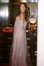 Load image into Gallery viewer, Shine A Line Spaghetti Straps Grey Blue Long Prom Dress with Beading