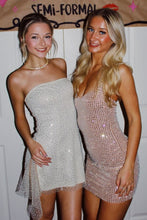 Load image into Gallery viewer, Bling A Line Strapless White Sequins/Champagne Short Homecoming Dress with Beading