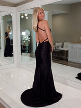 Load image into Gallery viewer, Bling Mermaid Spaghetti Straps Black Long Prom Dress with Beading