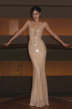 Load image into Gallery viewer, Sparkly Mermaid Spaghetti Straps Light Champagne Sequins Long Prom Dress