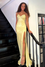 Load image into Gallery viewer, Bling Mermaid Spaghetti Straps Yellow Long Prom Dress with Beading