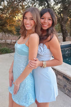 Load image into Gallery viewer, Bling A Line Spaghetti Straps Blue Sequins Short Homecoming Dress
