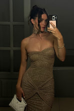 Load image into Gallery viewer, Bling Sheath Strapless Champagne Sequins Long Prom Dress