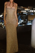 Load image into Gallery viewer, Bling Sheath Strapless Champagne Sequins Long Prom Dress